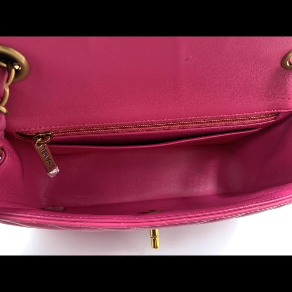 Authentic CHANEL Lambskin Chevron Mini Rectangular Pink with gold hardware - Picture 10 of 17